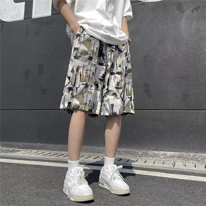 夏季男款冰丝棉沙滩裤短裤五分印花中裤图片