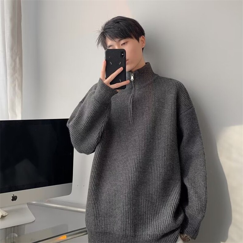 美式宽松时髦拉链立领2023年新款冬季开衫针织毛衣男MZ047-P52,男装针织衫/毛衣,星座412-3