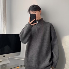 美式宽松时髦拉链立领2023年新款冬季开衫针织毛衣男MZ047-P52，男装针织衫/毛衣，星座412-3