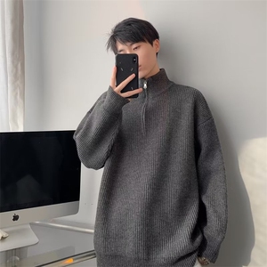 美式宽松时髦拉链立领2023年新款冬季开衫针织毛衣男MZ047-P52图片