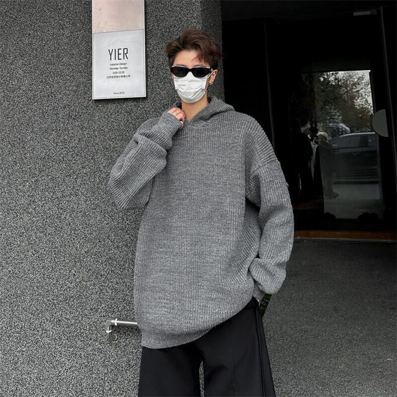 灰色美式复古亨利领毛衣男款冬季慵懒风高级感针织衫MY602,男装针织衫/毛衣,星座1116A-1（原606A）