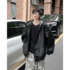 2025年新款港风夹克美式连帽皮衣情侣外套男装XZ212-1-QPY05-P75，男装夹克，星座212-1
