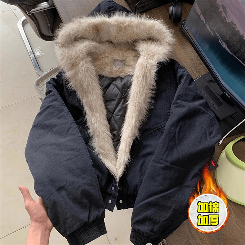 现货高品质美式高街冬季重磅硬挺短款座山雕毛领棉衣男女加厚外套，男装棉衣，电商A486