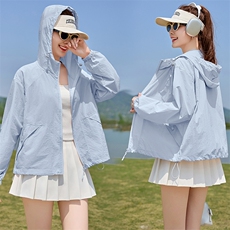 时尚防晒衣女夏季2025新款宽松休闲防晒服连帽户外透气开衫薄外套，女装防晒衣，以桐