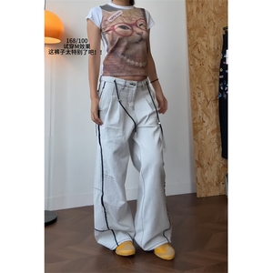 【有货】N7030CC-特P55 美式复古拼接撞色宽松牛仔裤男女款图片