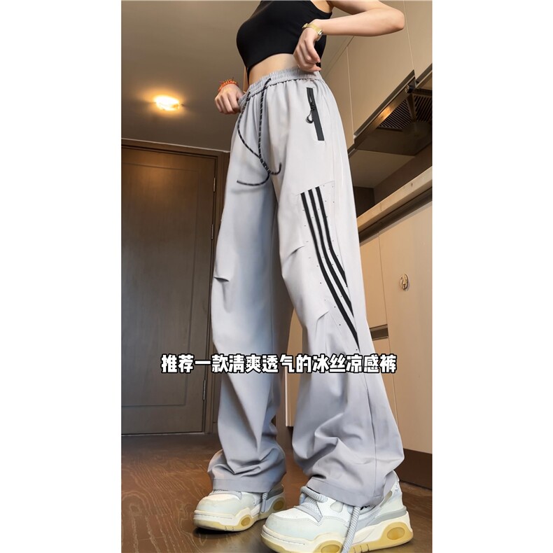 夏季新款潮流三条杠薄款宽松休闲冰丝裤B315-K24231-特P40控78图片