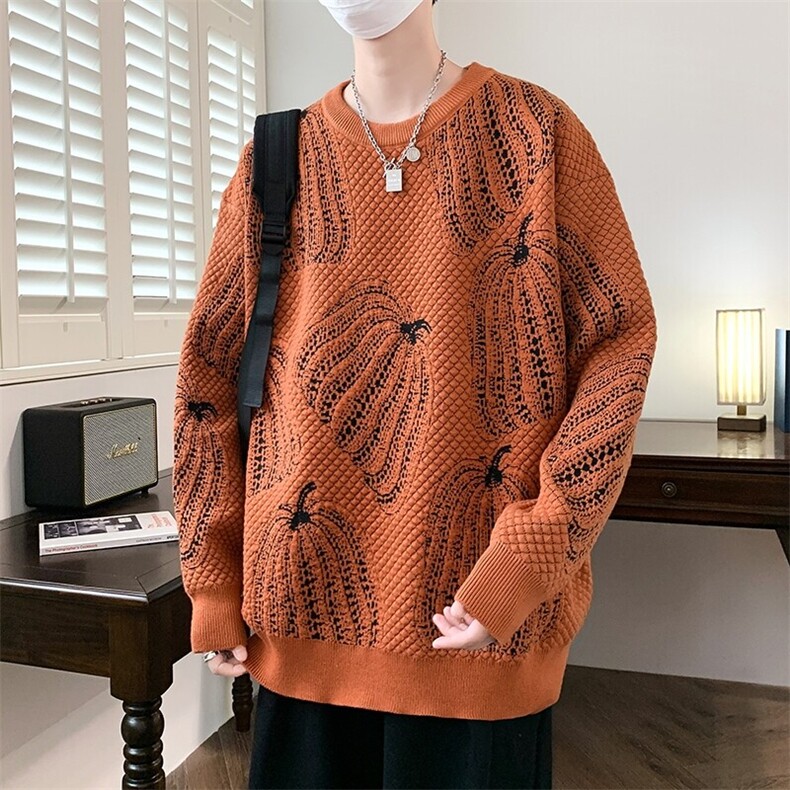 83477-特P55南瓜提花圆领毛衣男韩版潮流针织衫保暖毛线衣打底衫图片