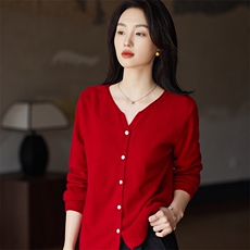 2025年秋季常规款通勤单件长袖简约百搭开衫，女装针织衫/毛衣，贝美羊绒