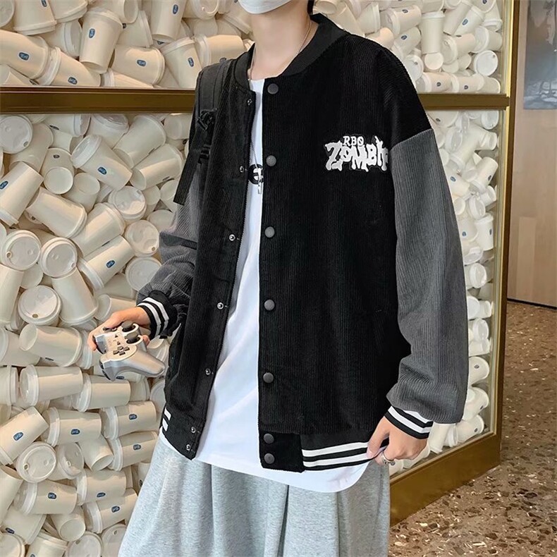 原宿风灯芯绒外套春秋季潮牌ins棒球服男夹克撞色潮流W1674-P48,男装夹克,星座512-2