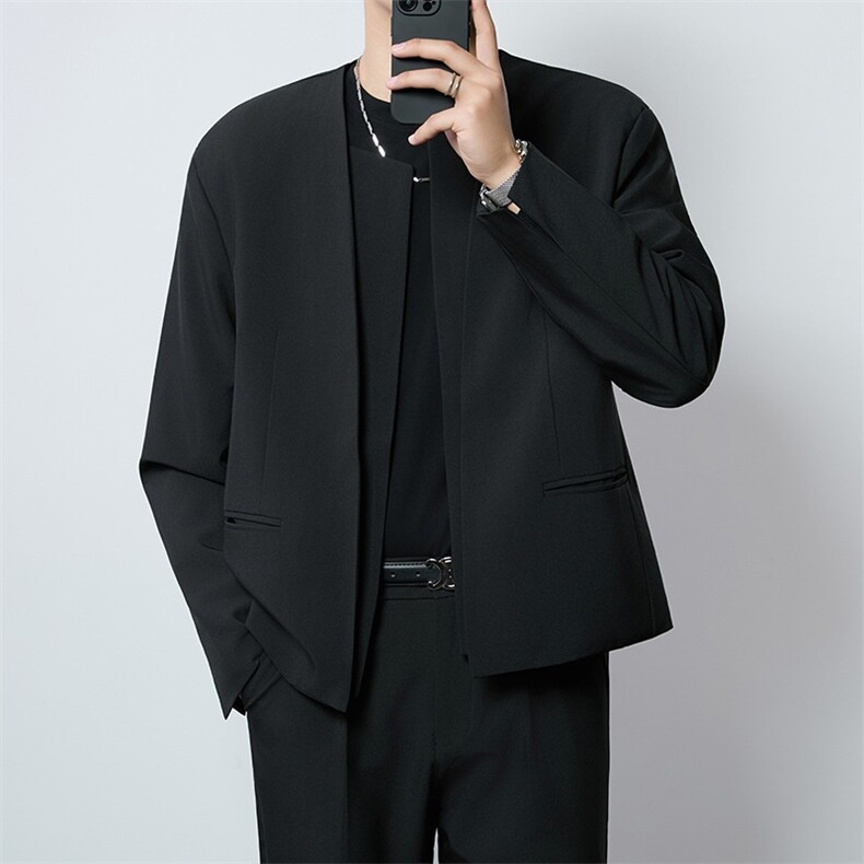 美式解构垫肩西服套装男模酷帅穿搭一整套韩版痞帅无扣门襟dk西装，男装西服套装，星座813-2