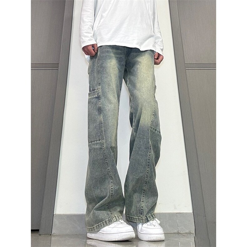 美式vibe牛仔裤男女小众设计水洗工装裤ootd微喇直筒裤LD7877-P47，男装牛仔裤，星座1008-1