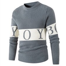 跨境男士新款加绒加厚半高领字母仿水貂绒毛衣FD-boyP43，男装针织衫/毛衣，星座306A