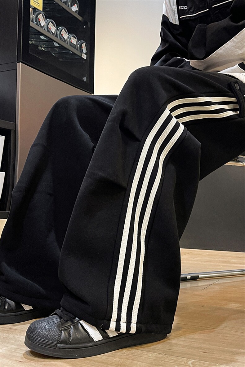 8XL-M奥粒绒加绒休闲裤男三条杠条纹运动裤宽松卫裤K9121P58控78,男装休闲裤,电商D206-1