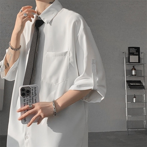 M-8XL领带衬衫短袖特大码垂坠感夏季冰丝外套DK制服衬衣DC5005P45图片