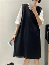 拼接针织连衣裙，女装连衣裙，日の谷