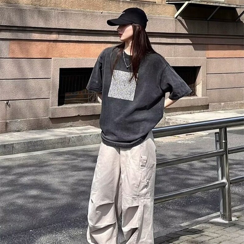 2025年纯棉水洗220克潮流胸前印花短袖T恤风格宽松版上衣男女情侣,男装T恤,星座506A