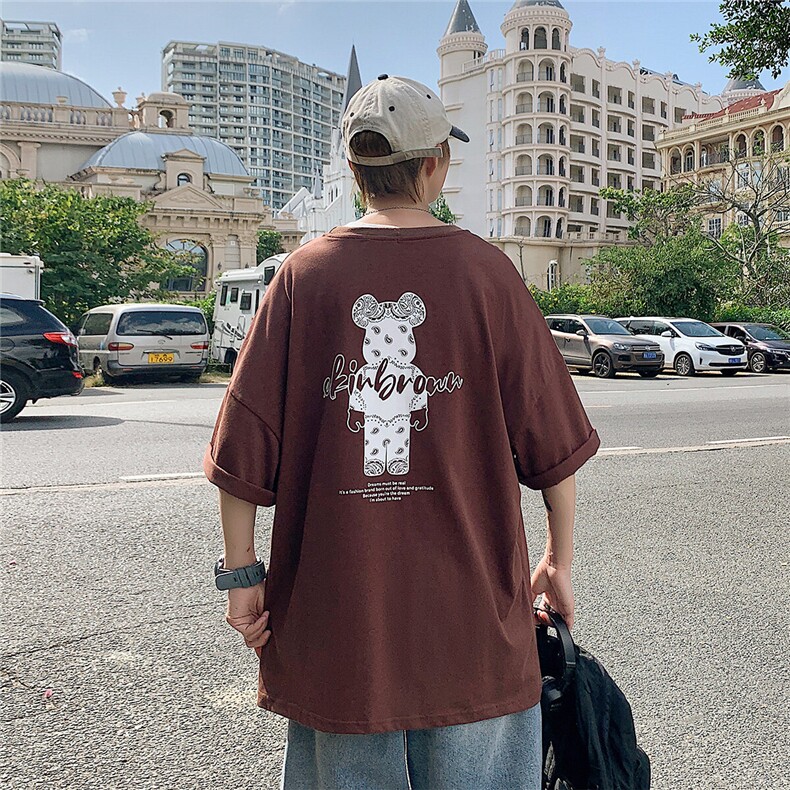 1港风小熊印花休闲情侣日系潮大码M-5XL短袖T恤男DT7736P25控38,男装T恤,星座226-2