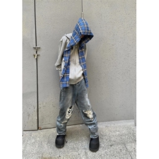 【有货】假两件格子拼接卫衣男款设计感连帽开衫外套JL97CC-特P68，男装卫衣，星座1007（原301D）