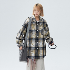2026新款现货扎染格子衬衫痞帅长袖衬衣美式防晒情侣外套C235TP30，男装防晒衣，电商A170