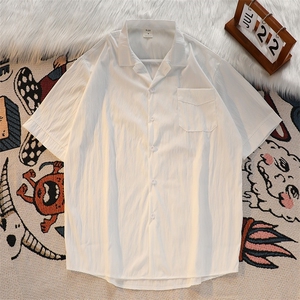 夏薄上衣韩宽松免烫短袖衬衫男潮帅气古巴领纯色衬衣LS58P38,古巴女性穿搭技巧图片