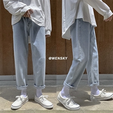港风秋季新款百搭牛仔裤男韩版宽松直筒九分裤休闲裤K805/P45，男装牛仔裤，电商D202