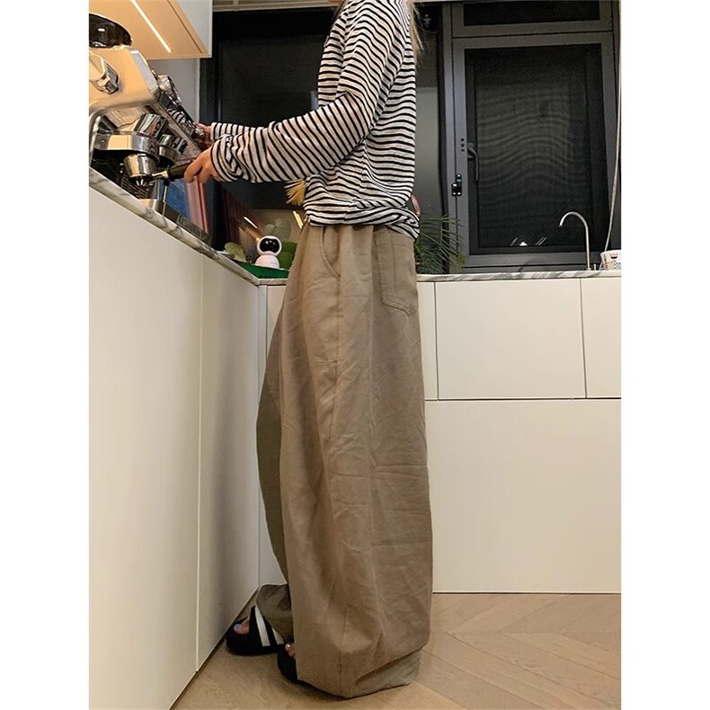 WE1882-P38美式设计感双腰头弯刀阔腿裤男女通勤百搭,男装休闲裤,电商B323A