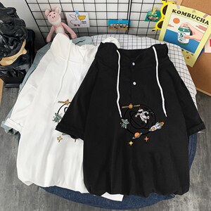 LD54142-P45连帽短袖t恤男大码胖子带帽五分袖中袖，男装T恤，电商A040