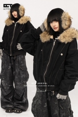 潮座山雕棉服外套女2025冬季新款美式复古男女同款加厚棉衣棉袄，男装棉衣，星座218-8