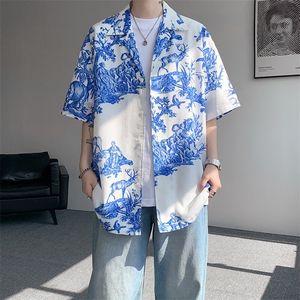 8XL-M 天丝亚麻清爽晕染古巴领短袖衬衫男半截袖冰丝衬衣CS525P58图片
