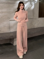 时尚减龄女春季气质休闲套装高级感穿搭立领开衫外套阔腿裤两件套，女装套装/套裙，江南