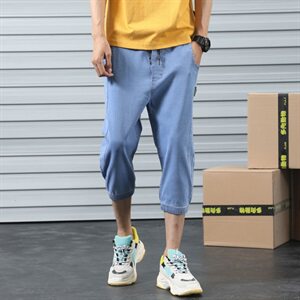 超火七分裤男牛仔裤潮韩版潮流宽松短裤ins小脚束脚7分裤YD01图片