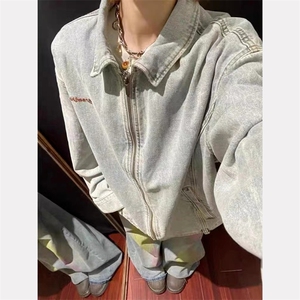 网图J19P52蓝色黑色S-3XL短款拉链牛仔夹克图片