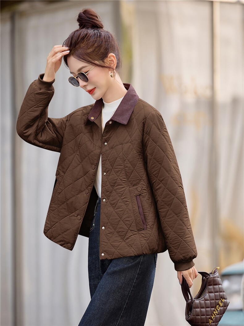 主推翻领撞色短款棉衣女2025冬新款休闲洋气保暖棉服夹棉外套,女装棉衣/棉服,余墨