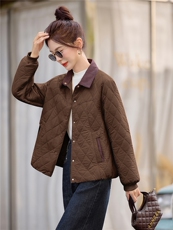 主推翻领撞色短款棉衣女2025冬新款休闲洋气保暖棉服夹棉外套，女装棉衣/棉服，余墨