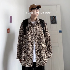 23暗黑豹纹印花INS超火宽松男女款流行长袖衬衫C173-P30，男装衬衫，星座1109-3
