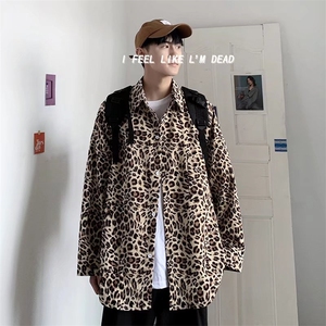 23暗黑豹纹印花INS超火宽松男女款流行长袖衬衫C173-P30图片