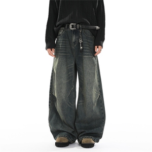 xz905-2-Z086#P65-（控98）美式宽松阔腿牛仔裤，男装牛仔裤，星座905-2