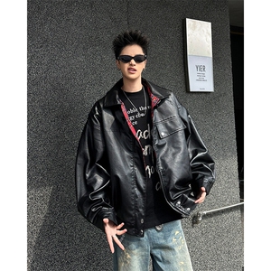 两面穿格子皮衣外套男女春秋高级感机车PU皮夹克上衣JK09352-P85图片