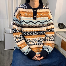 毛衣男冬季潮牌套头加厚慵懒打底针织衫复古拼接保暖宽松线衣，男装针织衫/毛衣，星座716-2