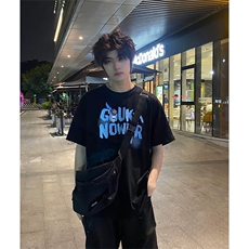 抖音得物210克现货宽松纯棉美式潮牌印花落肩袖纯棉T恤AT21136，男装T恤，电商A443