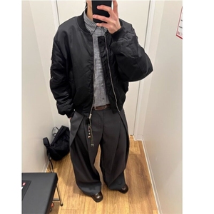 简约高级感通勤黑色弯刀西裤男女美式复古工装垂坠阔腿休闲职业裤图片