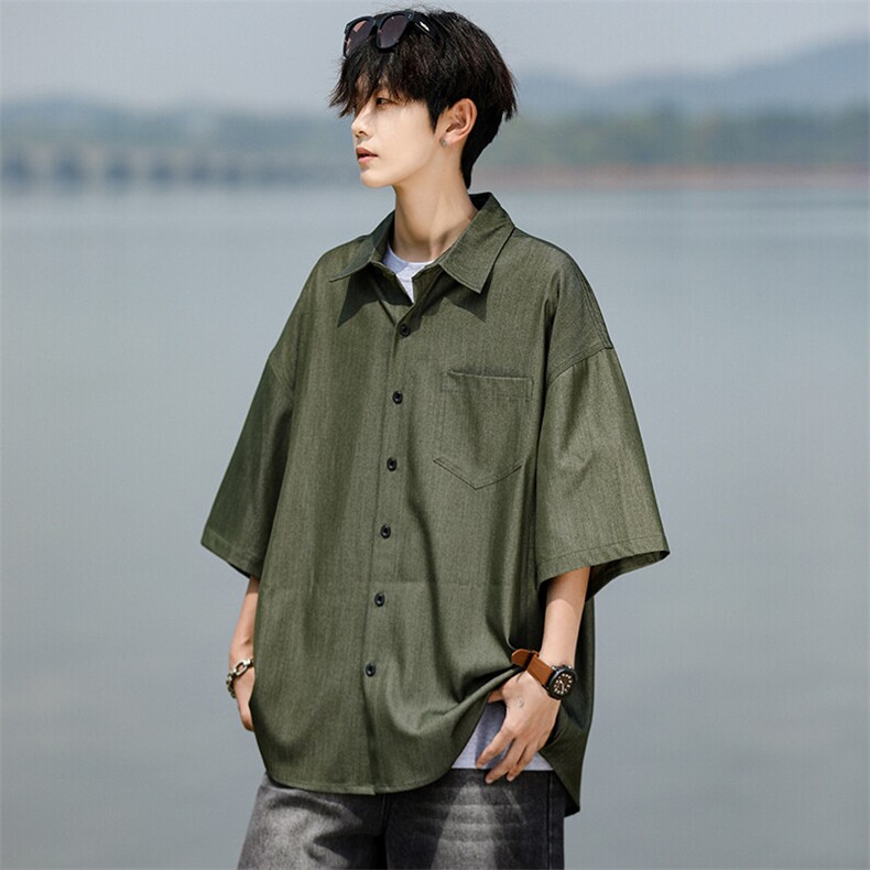 8XL-M冰丝牛仔短袖衬衫男款夏季薄款宽松慵懒衬衣外套DC28006P60,男装T恤,电商B312