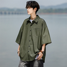8XL-M冰丝牛仔短袖衬衫男款夏季薄款宽松慵懒衬衣外套DC28006P60，男装T恤，电商B312