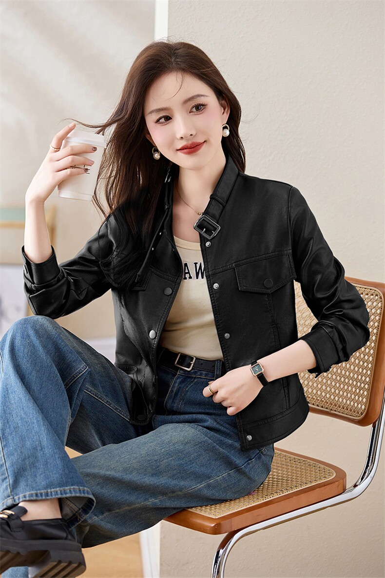 海宁真皮皮衣女外套2025年新款春秋小个子短款女士休闲绵羊皮夹克,女装皮衣,臻衣坊