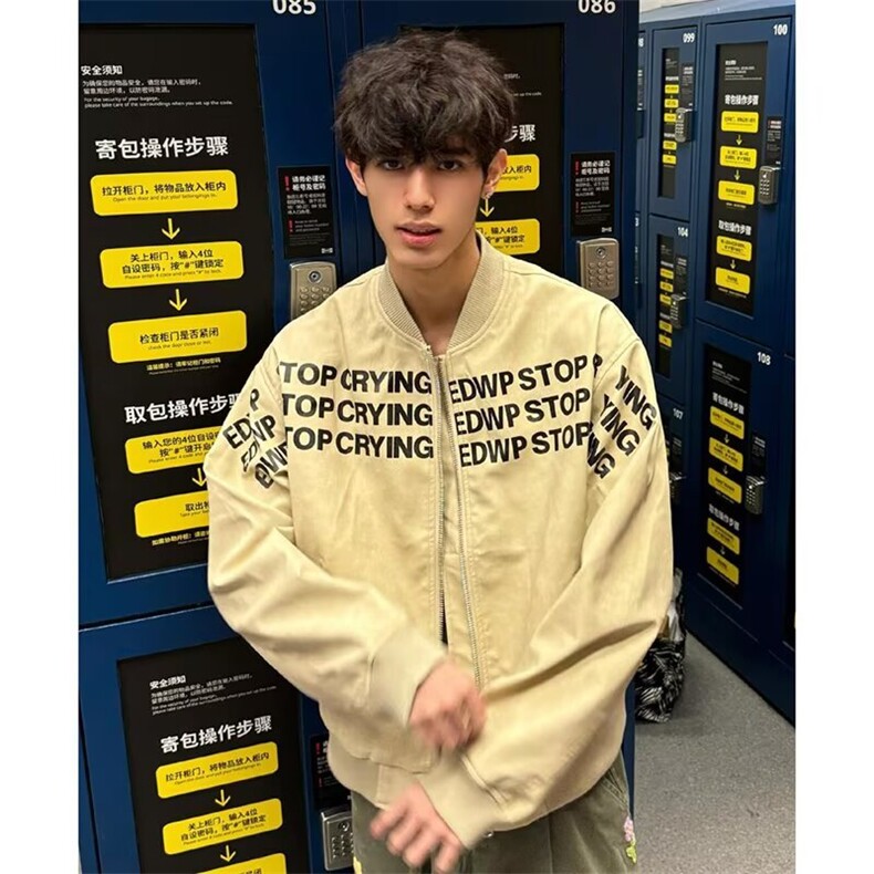 字母印花美式棒球服男春秋廓形高街hiphop高级感痞帅飞行夹，女装职业装，星座218-1（原230）