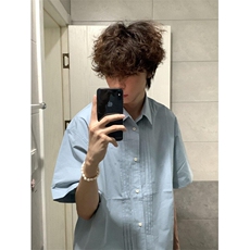 夏季潮牌褶皱设计感短袖衬衫男美式宽松休闲百搭纯棉衬衣CHT213，男装T恤，星座1116A（原606A-3）