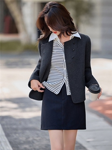 粉色小香风温柔气质双面呢短外套女2025秋冬装减龄牛角扣毛呢大衣图片