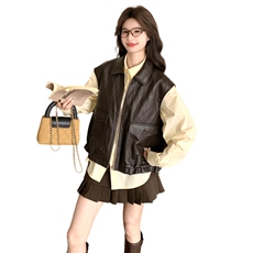 复古风咖色皮衣马甲衬衫套装女2026春新款减龄高级感小个子两件套，女装套装/套裙，艾米莉亚