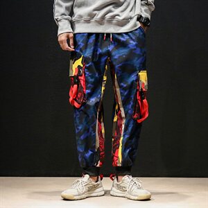 秋装日系宽松迷彩工装休闲九分裤嘻哈滑板束脚哈伦裤潮男K272/P65图片