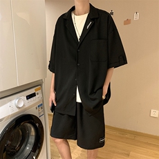 高级感炸街男装夏季小西服套装搭配帅气约会穿搭七分袖W1061-P46，男装衬衫，星座512-2